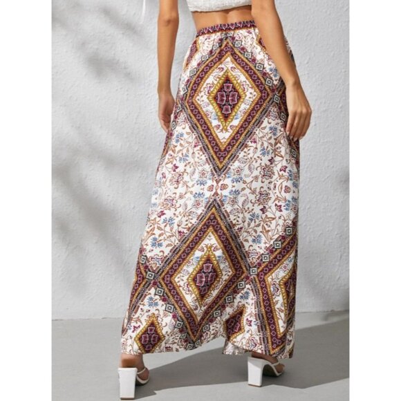 Graphic Print High Split Skirt Bohemian Maxi Small New - Picture 5 of 8